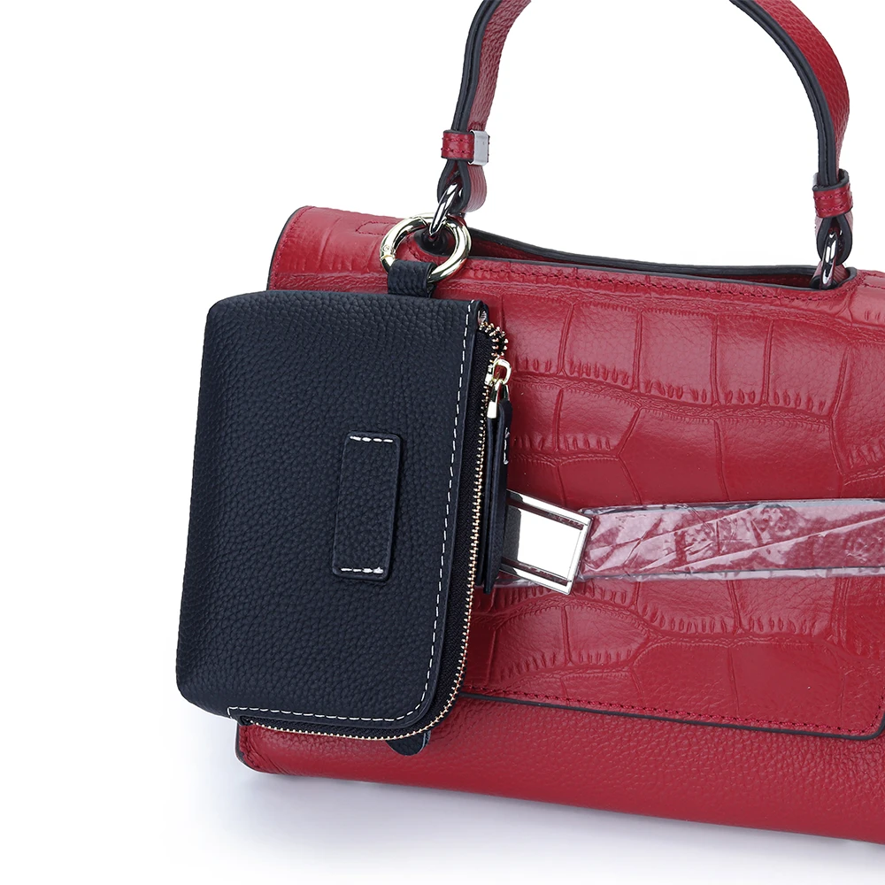 Women Small Coin Purse Pouch Wallet Genuine Leather Change Coin Purse Holder for Women with Keychain Ring Zipper Women's Wallet