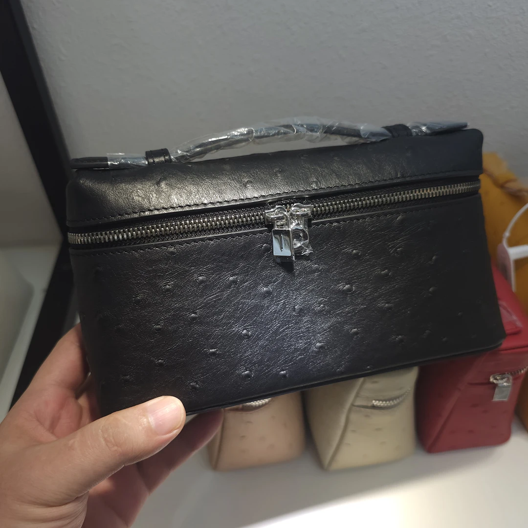 

Genuine Leather Ostrich Pattern Top Layer Cowhide Lp19 Lunch Box Bag Mini Handbag Single Shoulder Crossbody Lady
