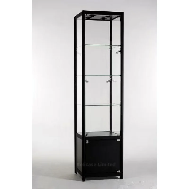 Black Aluminum Frame Glass Display Cabinet For Collect With LED light Showcase custom