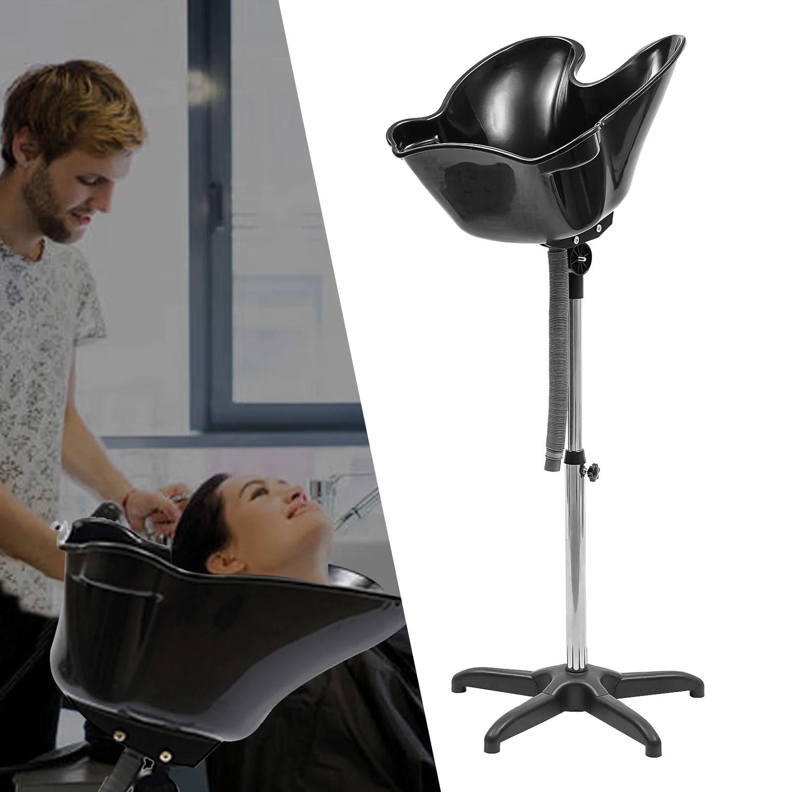 Portable Shampoo Basin Hairdressing Back Wash Sink Hairdresser Salon Hair Wash Tub Sink Mobile Height Adjustable