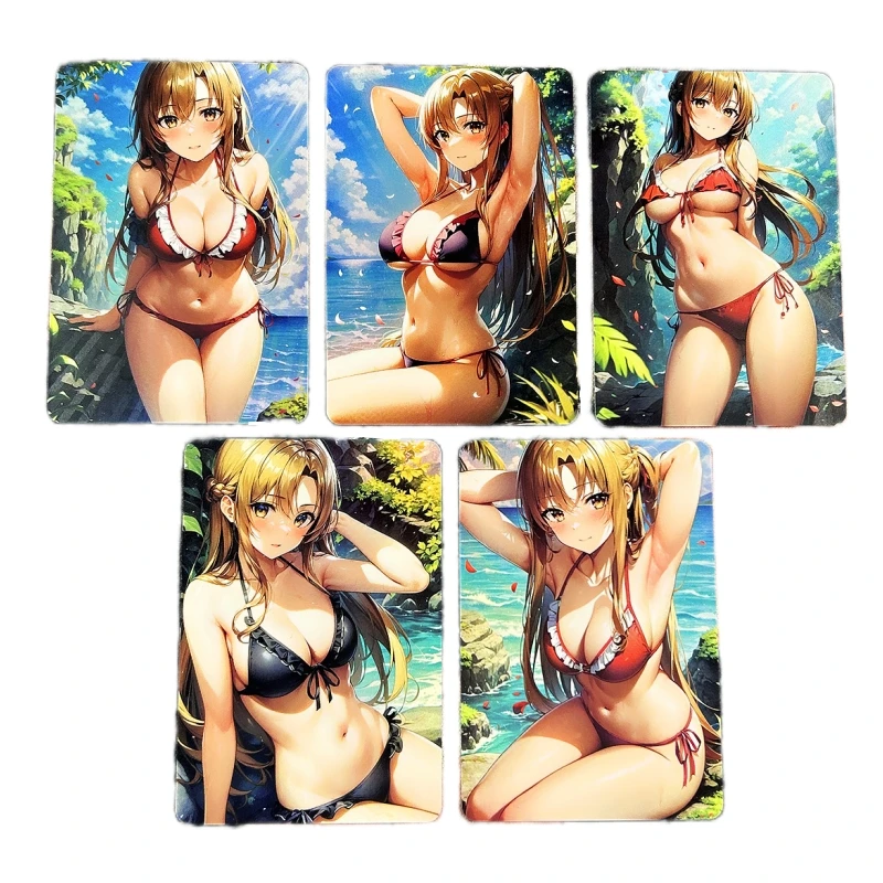 

5pcs/set Sword Art Online Animation Characters Swimsuit Bikini ACG Sexy Girl Yuuki Asuna Flash Card Anime Collection Cards Toy