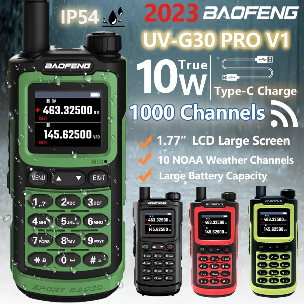 Baofeng UV-G30 프로 햄 워키토키 장거리 무선 복사 주파수 스톱워치, 방수 양방향 라디오 C 타입 충전기, UV 5R