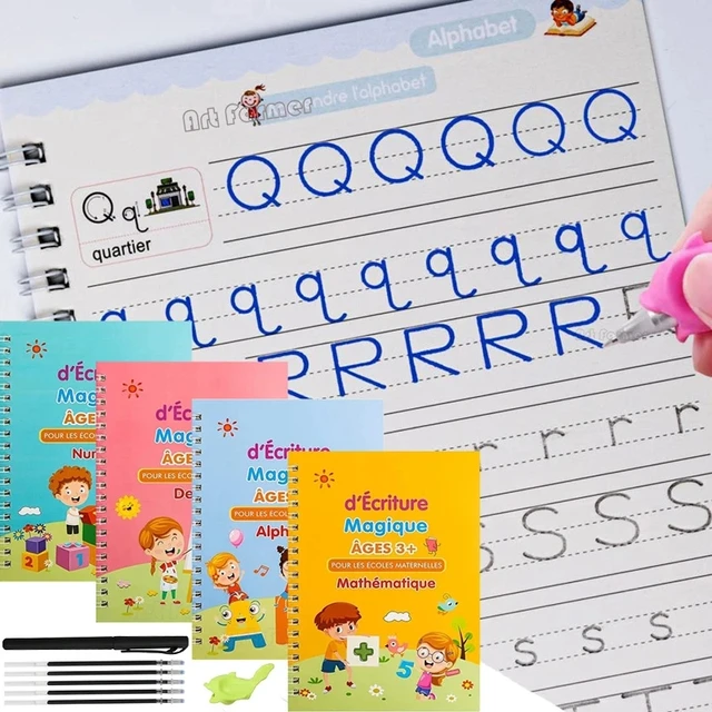 SMDSAZ Cahier d'entraînement magique 3D français pour enfants Livre  d'apprentissage des chiffres lettres françaises calligraphie écriture livres  d'exercices cadeau (couleur : 4 livres) : : Fournitures pour le  bureau