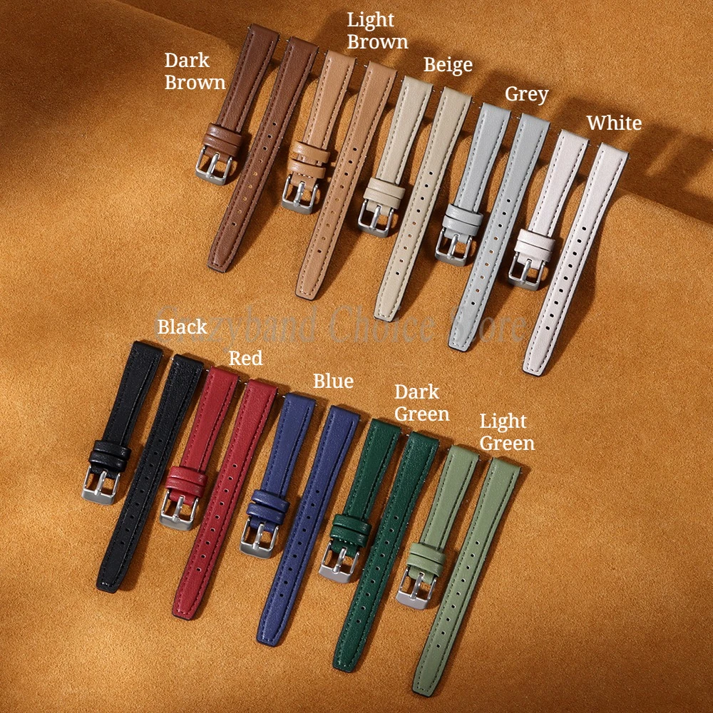 Elegant Thin Cowhide Leather and Silicone Watch Strap - Slim Women's Bracelet