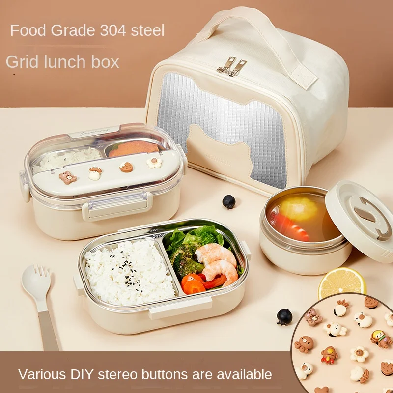 WORTHBUY Cute DIY Lunch Box Portable Thermal Bento Box With Insulated Lunch Bag 18/8 Stainless Steel Kids Food Container Box