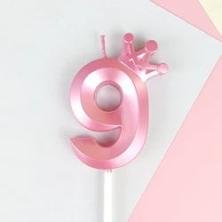 Crown - Shaped Creative Birthday Candle for Children's Party Cake Decoration - Gold, Blue, Pink (Crown Pink Number 9)
