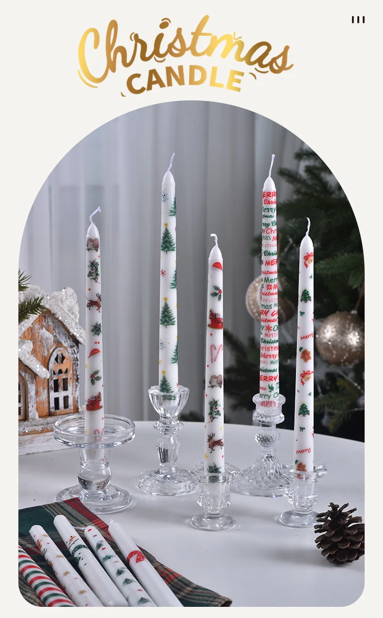 2PCS Wholesale Printed Christmas Taper Candles Dripless Festive Designs Sb27c630f569443a99119b3982af0e5faQ