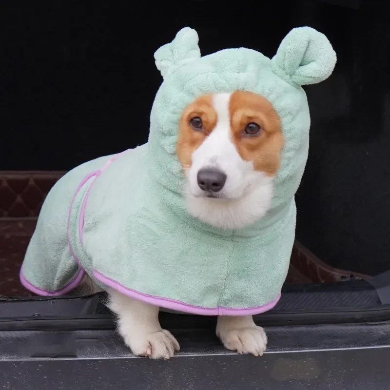 Bathrobe for Dogs Super Absorbent Fast Drying Hooded Cute Pet Bathrobe Towel for Cats Dogs Adjustable Microfiber Coat Corgi Pugs pet bath towel