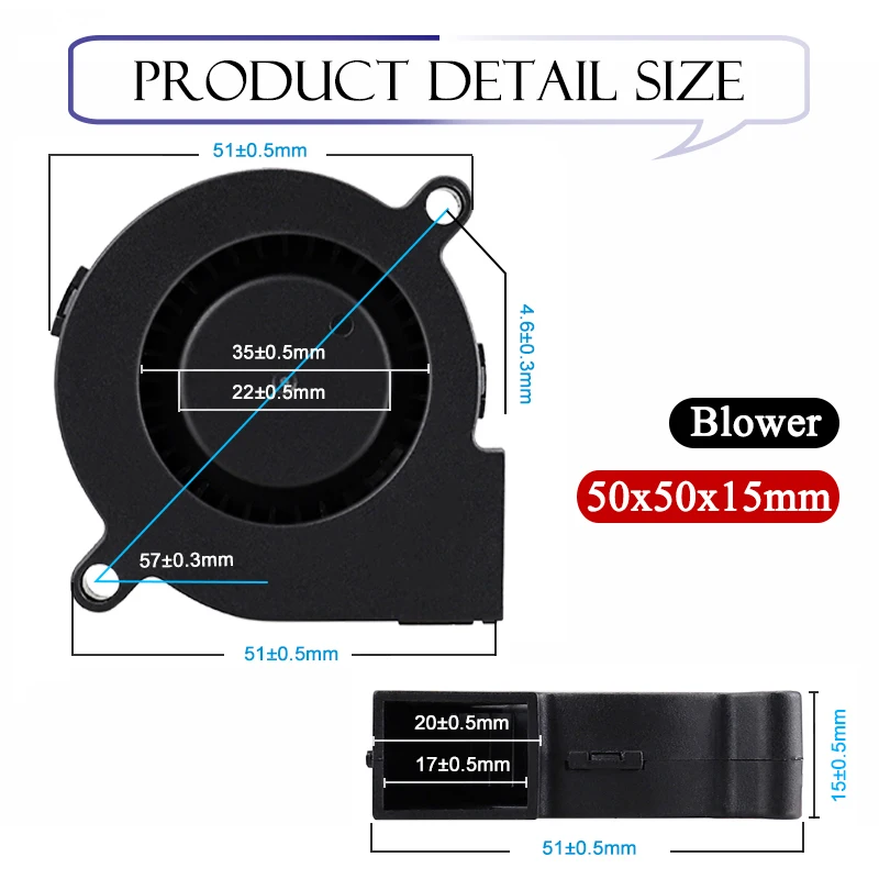Gdtime-brushless Cooling Turbine Blower Ventilador Refrigerador Ventilador Rolamento da Luva 2pin 5015 50 mm dc 24v 12v 5v 50 mm x 15 mm Pcs - Imagem 4