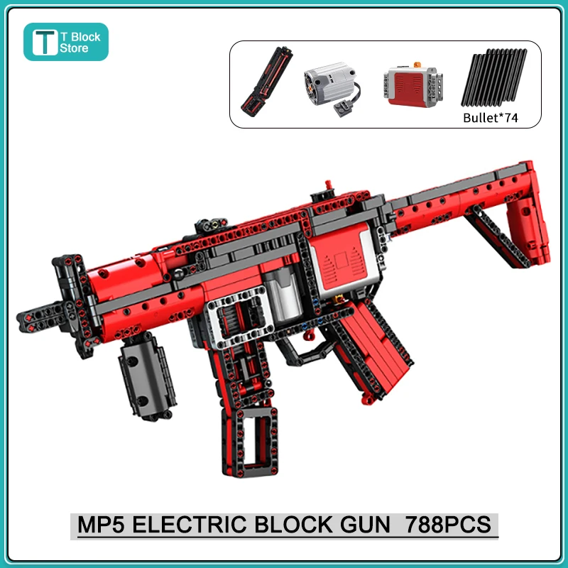 

MOC-29369 Military MP5 Motorized Submachine Gun Building Blocks Firearms Model Electric M249 Weapons Set Brick Kid Toy Boys Gift