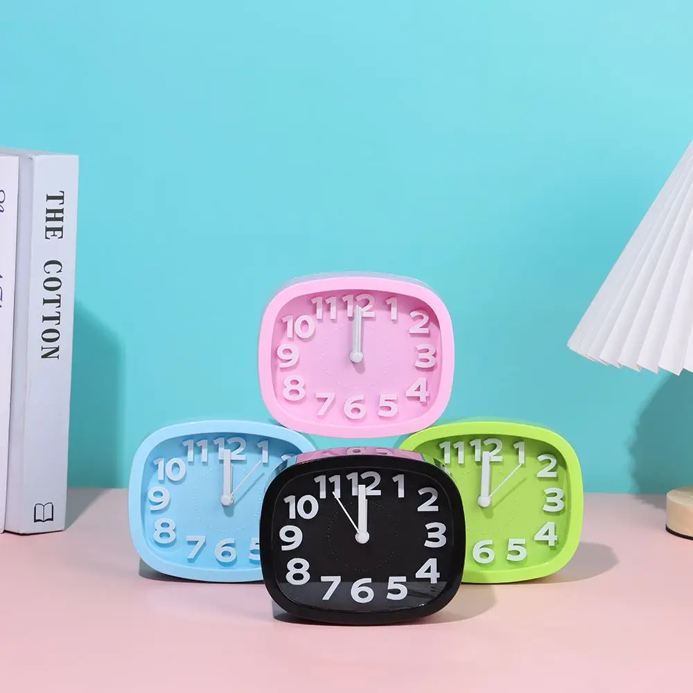 

Creative Candy Color Alarm Clock Simple Low Noise Battery Operated Quartz Number Clock No Tick Bedroom Bedside Clocks Home Decor