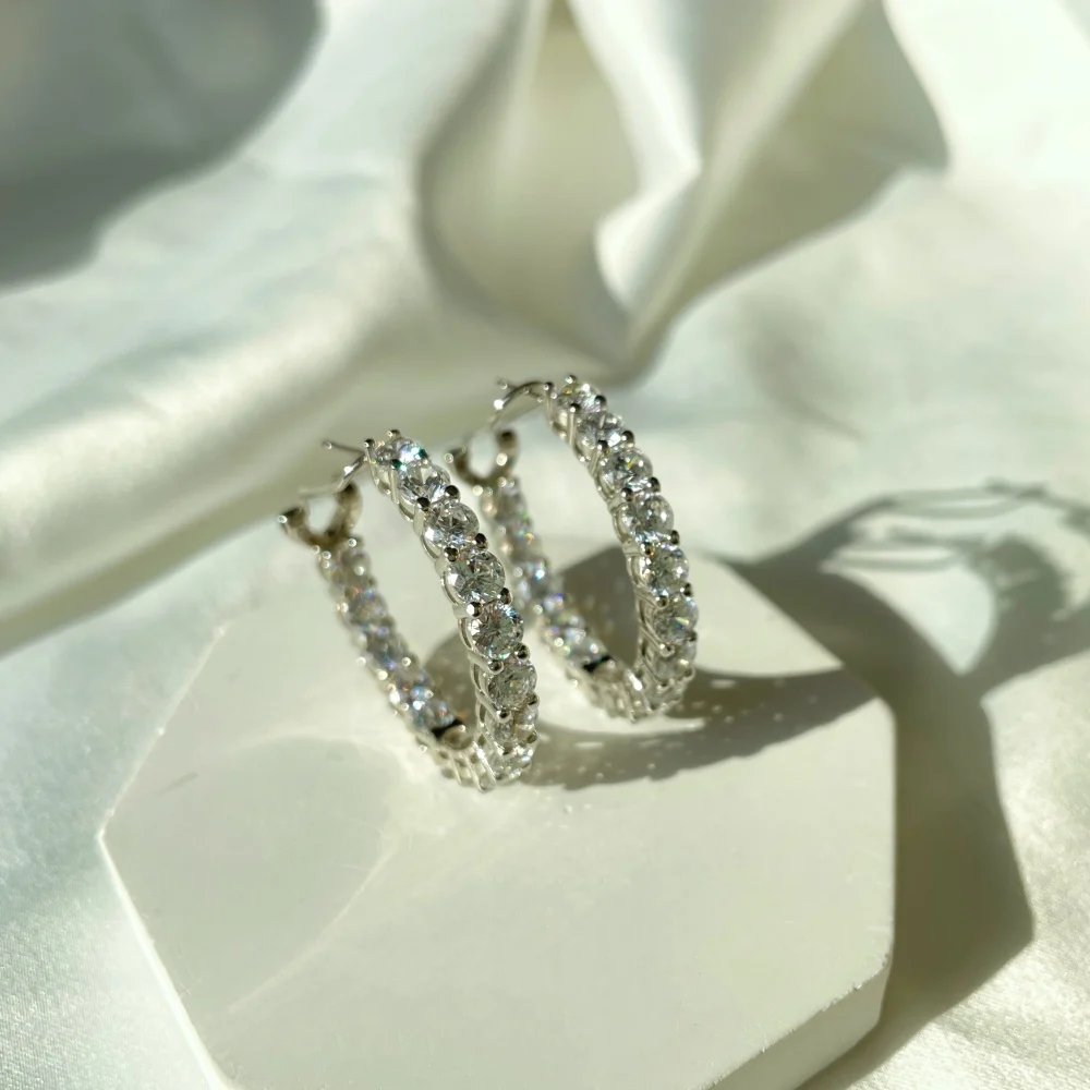 INS Hot Sale Round Cubic Zirconia Large 925 Sterling Silver Hoop Earrings