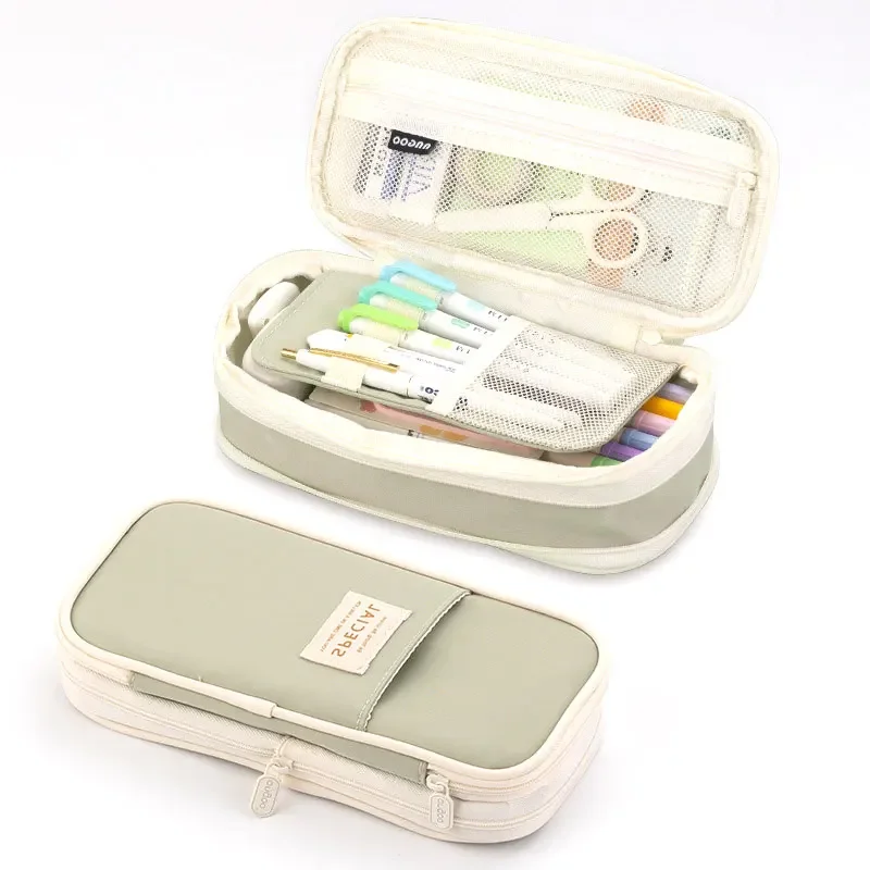 مقلمة أرجوانية ذات سعة كبيرة حقيبة أقلام بطبقة مزد...