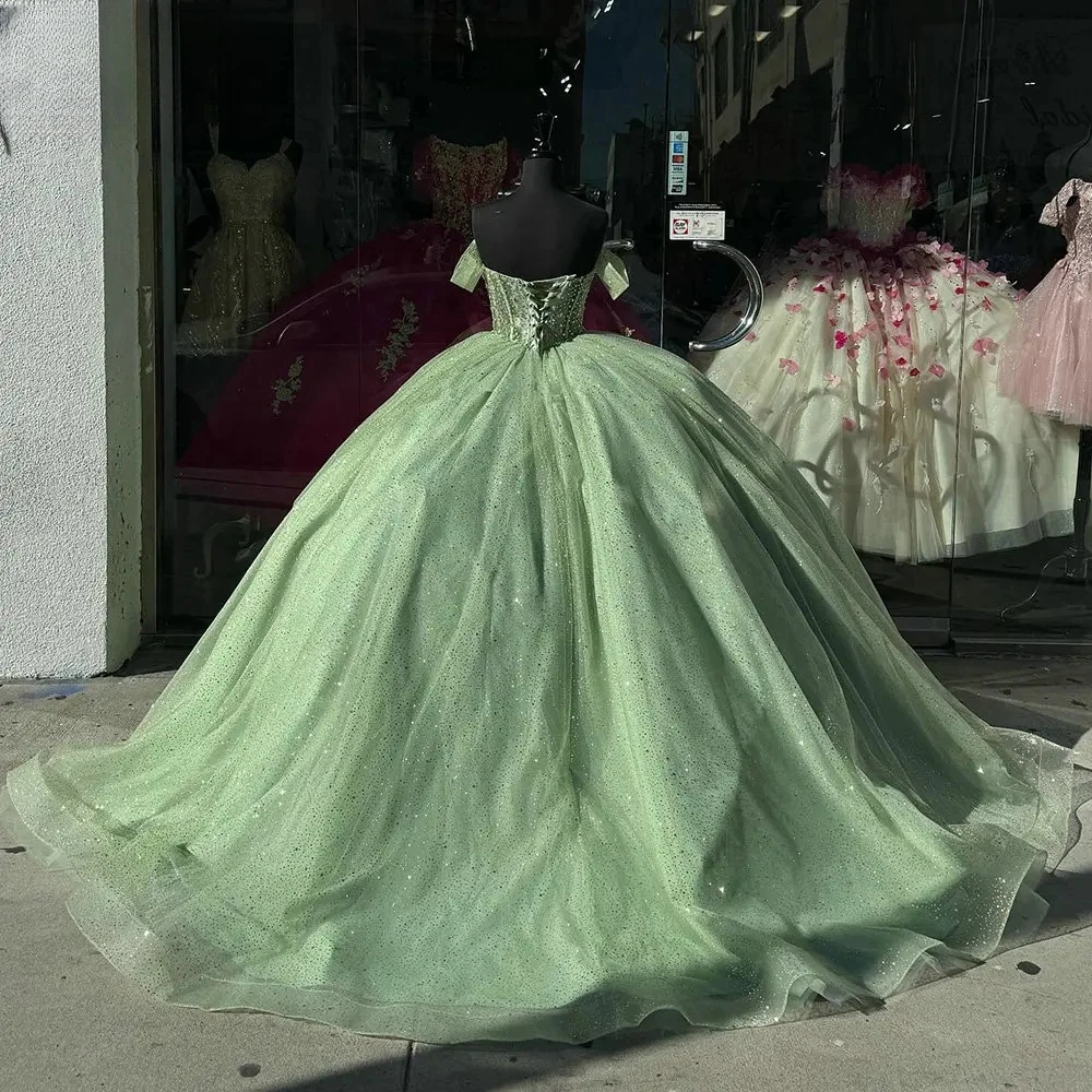 Glitter Sweetheart Princess Quinceanera Dress Green Party Bride Robe Elegant Floor-length Bridal Dresses Vestidos De Novia