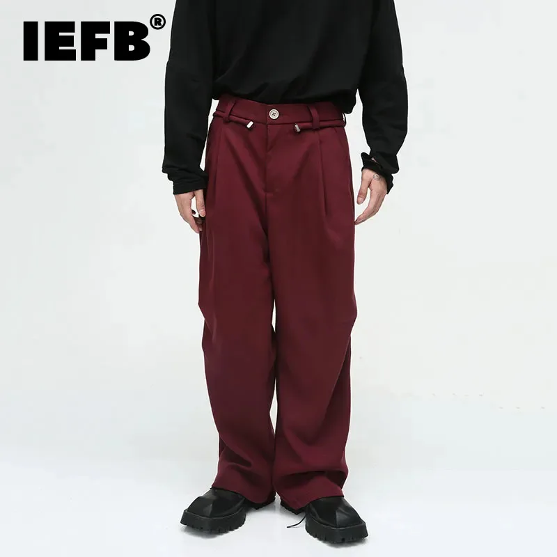 

IEFB Men's Solid Color Suit Pants Loose Korean Style Simple Casual Drop Straight Pant Trend Autumn Male Wide Leg Trousers 9C2780
