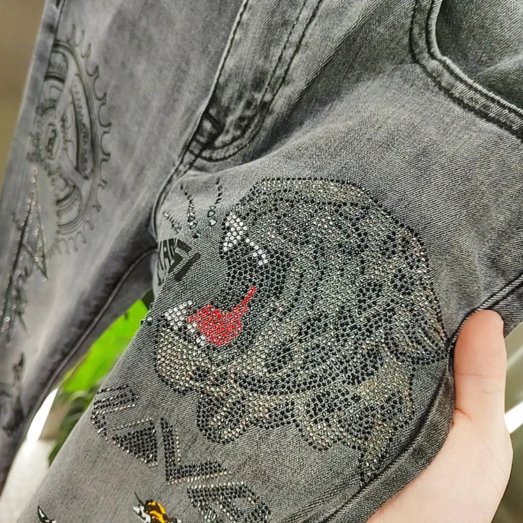 New Spring Winter High Quality Designer Hot Drill Cheap Brand Men's Pants Luxury Clothing Cowboy Brushed Denim Male Slim Jeans