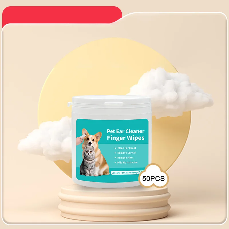 50pcs Pet Ear Cleaning Wipes Disposable Ear Care Finger Cots Wet Wipes Convenient Pet Tear Stains Foot Cleaning Wet