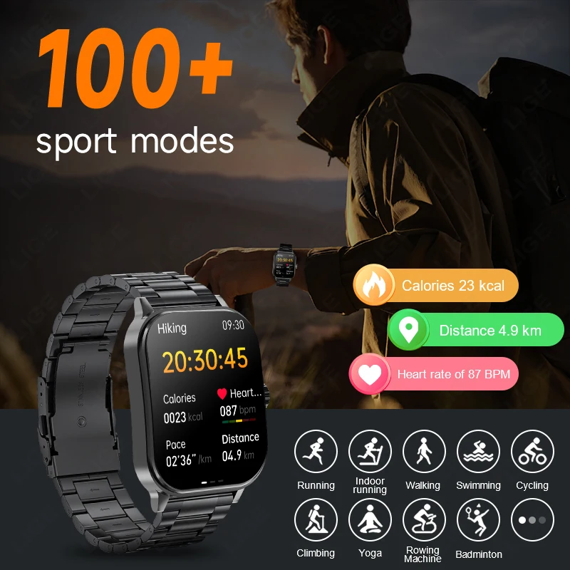 LIGE 2.01" 3D Curved Screen Men Women BT Call Watches Sports Fitness Health Smartwatch Waterproof Music Weather Smart Watch 2024