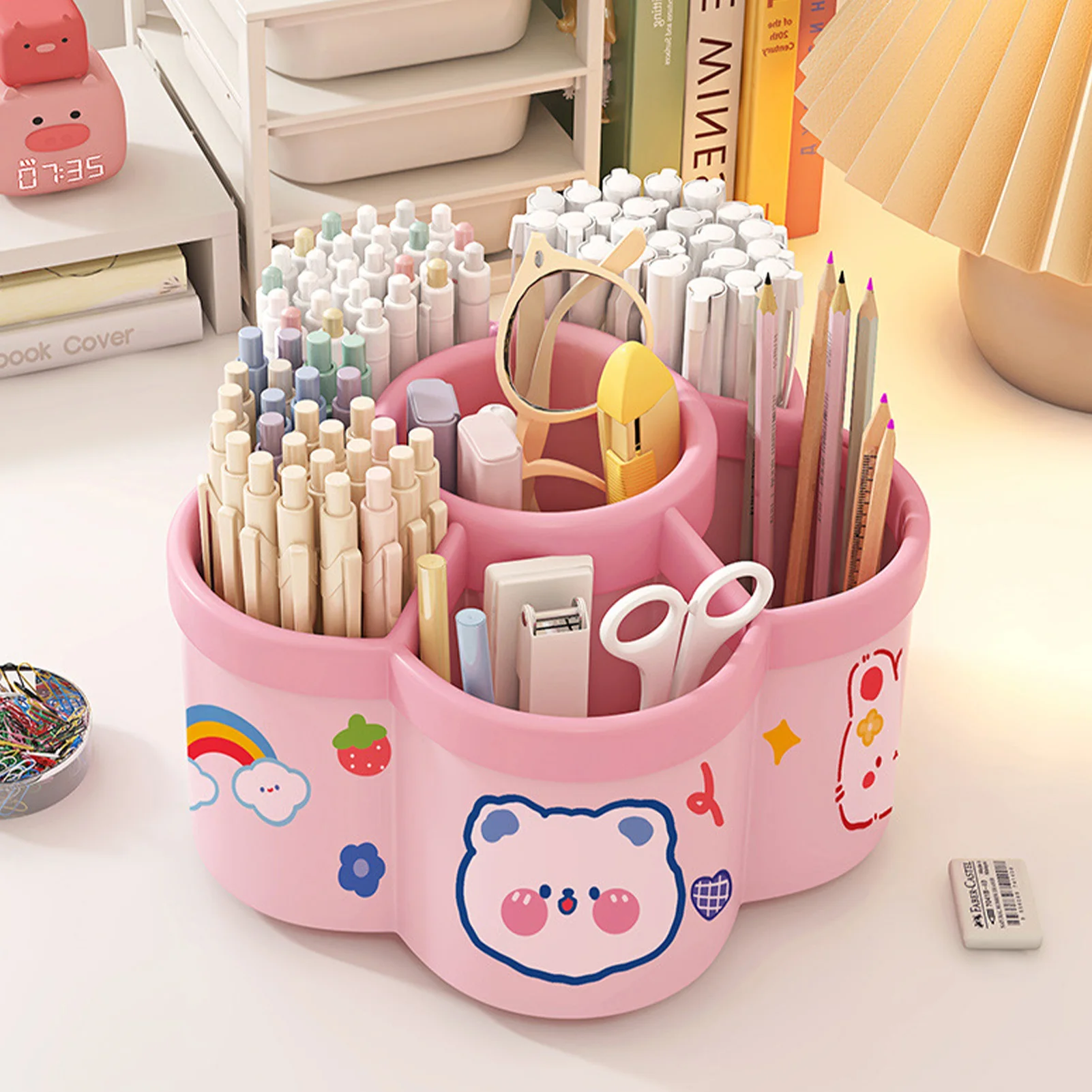 Desk Organizer Rotating Compartments Large Capacity Pen And Pencil Holder Multi-Functional Office Box Stationery Supplies