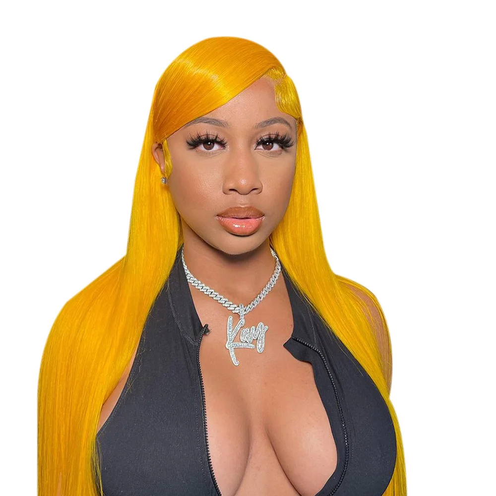 Peruca dianteira do laço amarelo transparente HD para mulheres negras, perucas de cabelo humano, reto 613 colorido, 13x4x1, T Part, 13x4, 13x6
