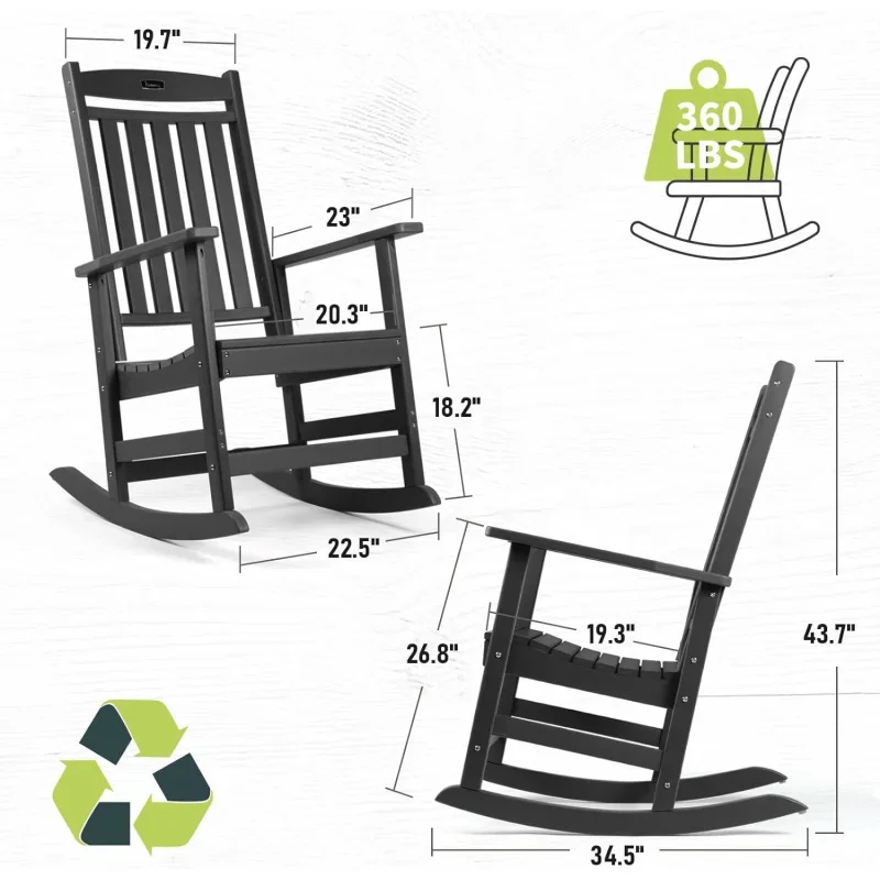 Patio Rocking Chairs Set of 4,Poly Lumber Rocker,All Weather Rocking Chair Outdoor,High Back Porch Rocker,CrackerRocking