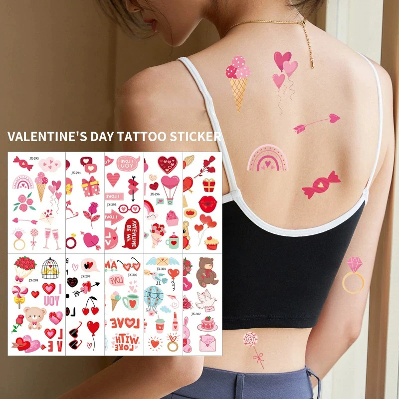 10 Sheets Valentine's Day Temporary Tattoos, Valentines Party Supplies Favors Goodie Bag Stuffers,Galentines Day