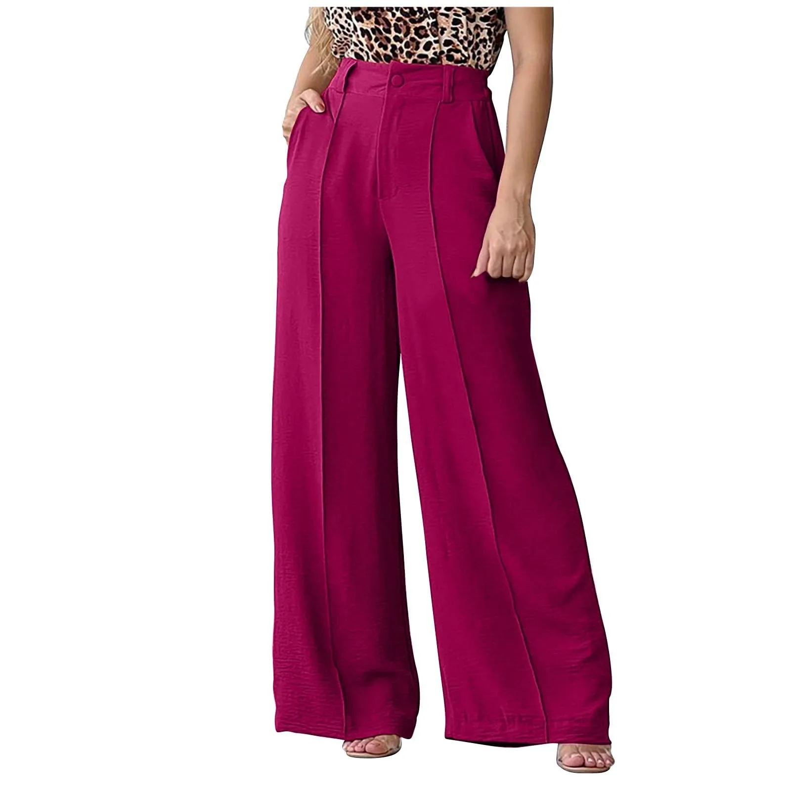 

Wide Leg Dress Pants For Women High Waisted Business Casual Solid Color Long Work Trousers With Pockets pantalones 바지