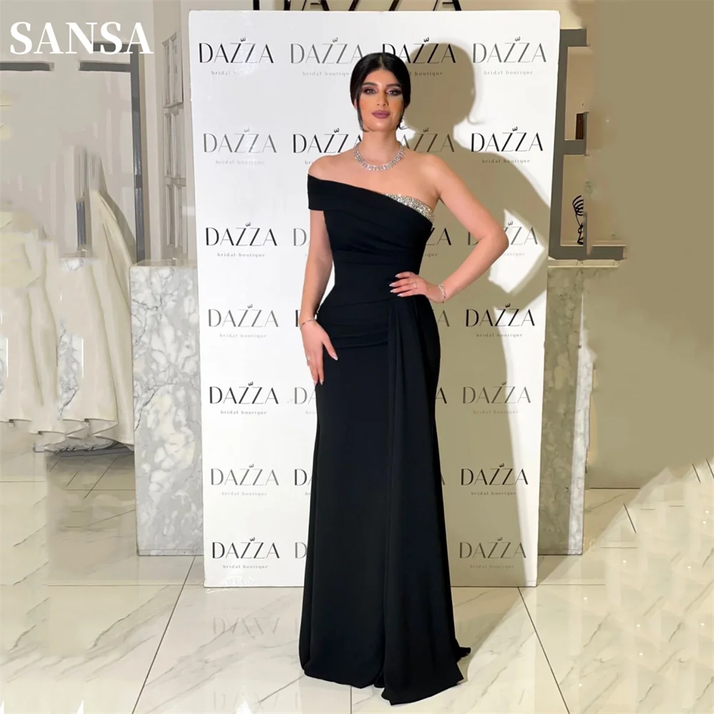 

Sansa Elegant Black One Shoulder Prom Dress 2024 Sexy Sequins Mermaid فستان حفلات الزفاف Matte Satin Fishtail Robes De Soirée