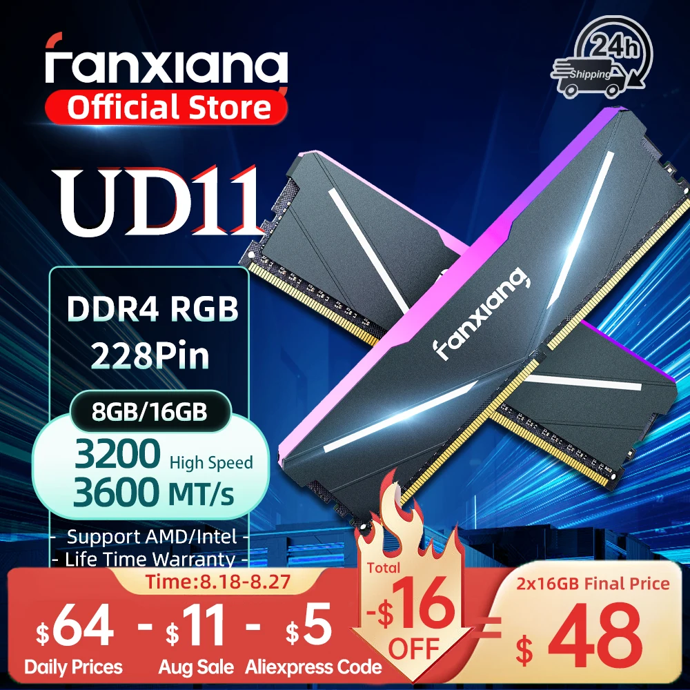 Fanxiang DDR4 3200Mhz 64GB(16GBx4枚)発光メモリ fanxiang SODIMM DDR4 RAM 64GB (2 x 32GB) 3200MHz, Intel AMD
