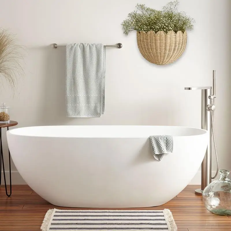 Woven Rattan Wall-Mounted Basket Wicker Hand-woven Wall Basket Scalloped Storage Organizer For Room Home Decor Storage Basket