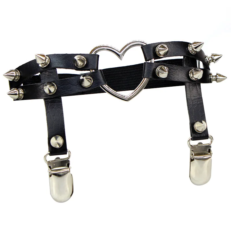 Punk Sexy Spike Garter Belt Rock Rivet Elastic Suspender Belt 2 Clips Harajuku Gothic Goth Studded Women Leglet Stockings Garter garter belt