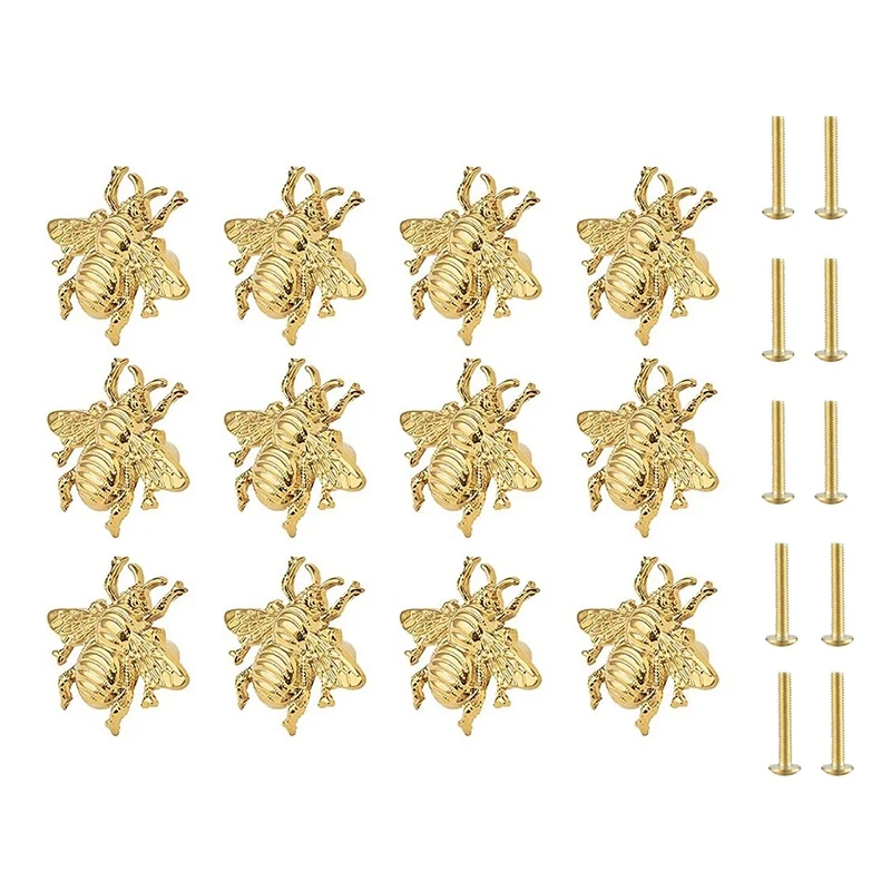 

Hot YO-12PCS Bee Handles Brass Gold Knobs For Cabinets For Kitchen Cupboard Bedroom Dressing Table Furniture Door(With Screws)