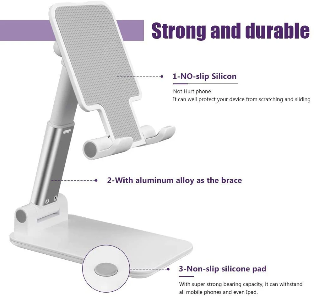 Desk Mobile Phone Holder Stand For Iphone Ipad Xiaomi Huawei Metal Desktop Tablet Holder Table Cell Foldable Extend Support, Alina Gadgets
