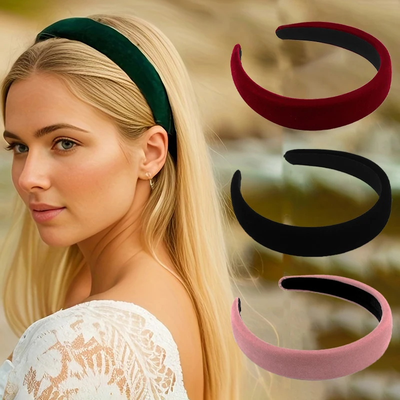 

Fall Winter Velvet Thick Headbands Women Wide Hairband Elasticity Padded Head Band Elegant Girl Accessories Vintage Headwear