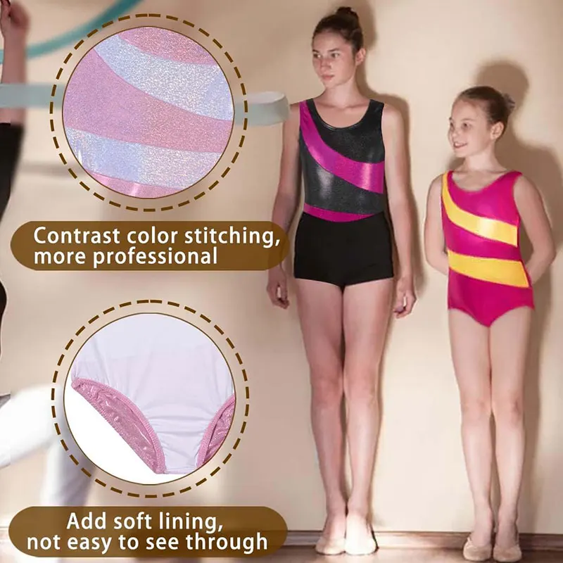 Body Ginnastica Ragazze: Scintillante Con Sfumature E Strass, Per Danza E Competizioni, 2-10 Anni