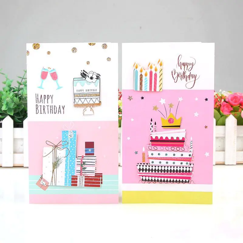 Happy Birthday Greeting Cards with Envelopes for Kids Blank 3D Glitter Cute Paper Gift Cards 8Pcs Set