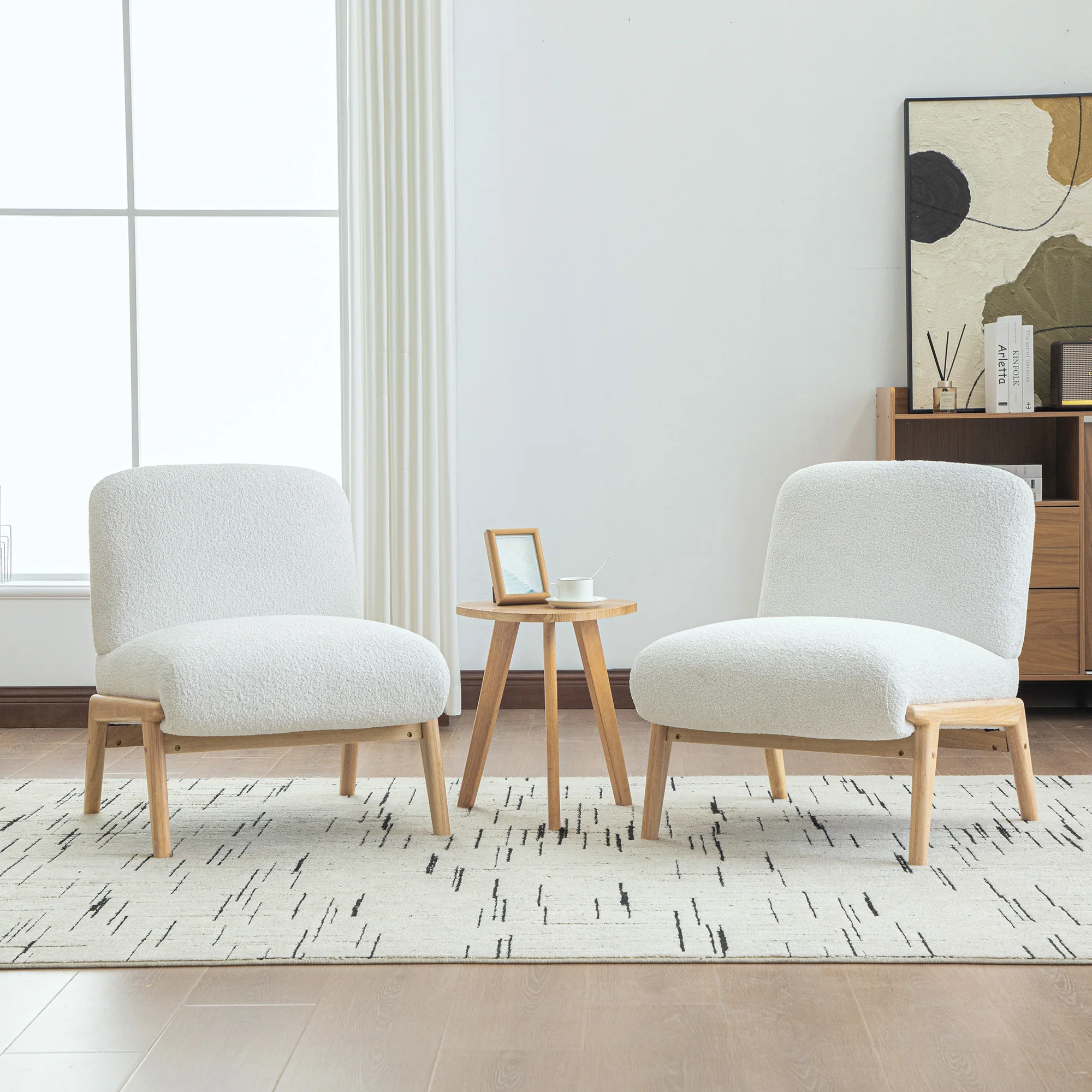 Skandinavischer Loungesessel – Weicher Chenille-Stoff und Robuster Holzrahmen, Perfekt für Wohnzimmer & Schlafzimmer. – Detail 16