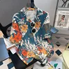 Men Street Fashion Summer Daily Shirt Hawaiian Cartoon Print Casual Loose Shirts Short Sleeve Beach Loose Tops 2