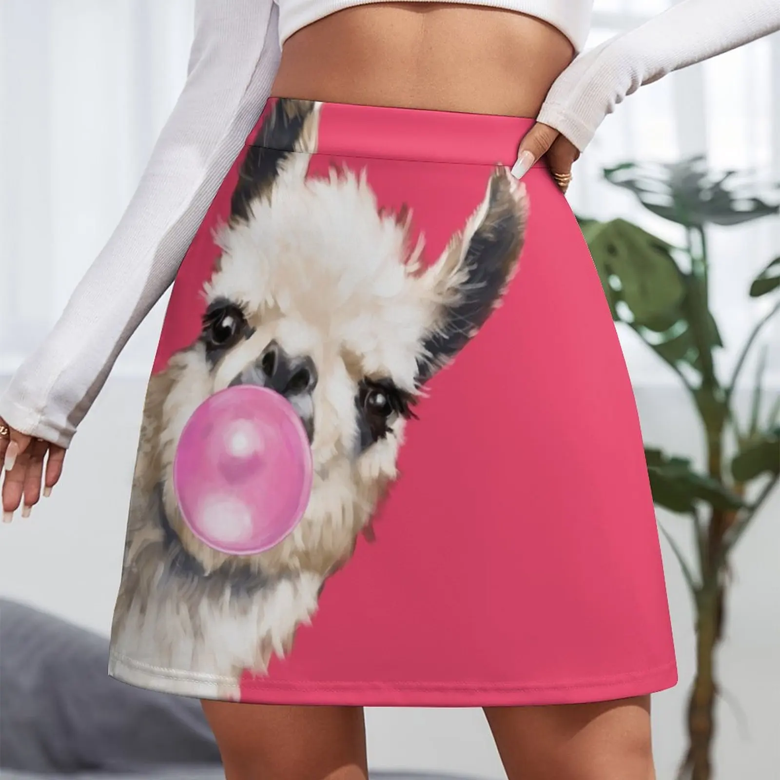 Bubble Gum Sneaky Llama in Red Mini Skirt Female clothing skirts for women skorts for women School skirt