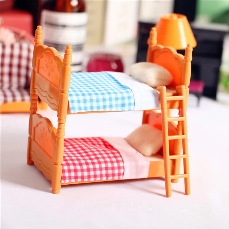 

Kids Play House Toys Dollhouse Accessories Mini Bedroom Vintage Double Bed Accessories Desktop Ornament Miniature Toy Model
