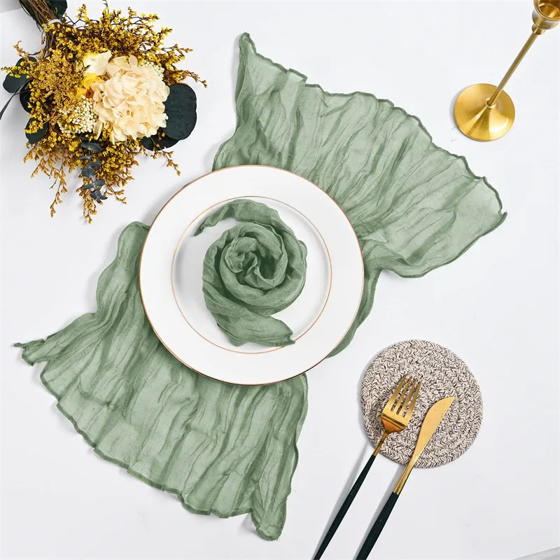 3PCS Green Napkins for Wedding Boho Gauze Table Napkins 50x50cm Serving Table Decor Dinner Towel Cocktail