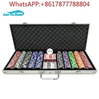 500 pcs Clay poker chips with silver aluminum case set include 2 sets poker cards and 1 white dealer 1