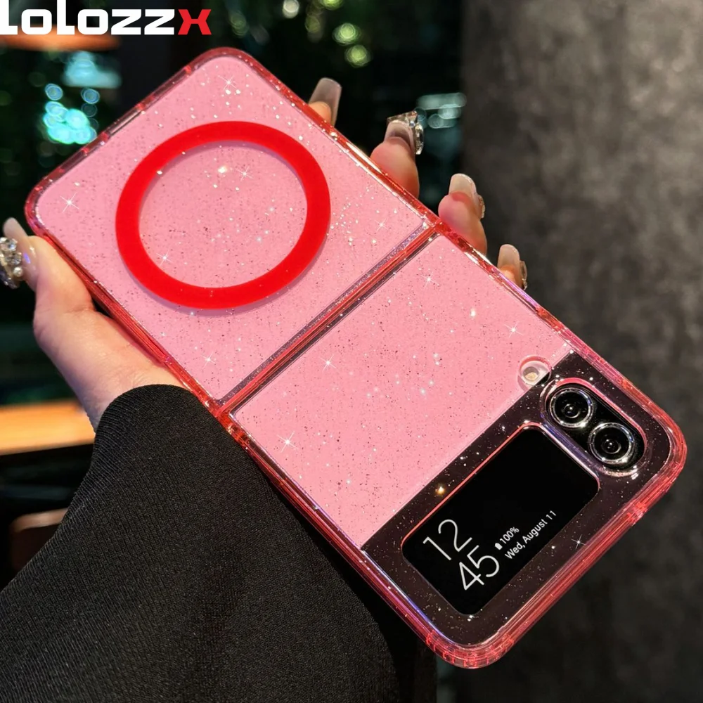 Glitter Transparent Wireless Charging Case for Samsung Galaxy Z Flip Series