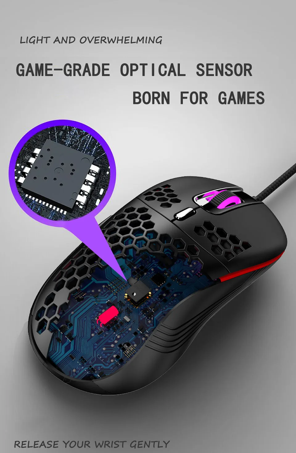 HKZA New Wired Mouse Mechanical Gaming Mice USB Luminous Light Mouse 7200DPI Adjustable Optical Gamer Mouse for PC Computer Game