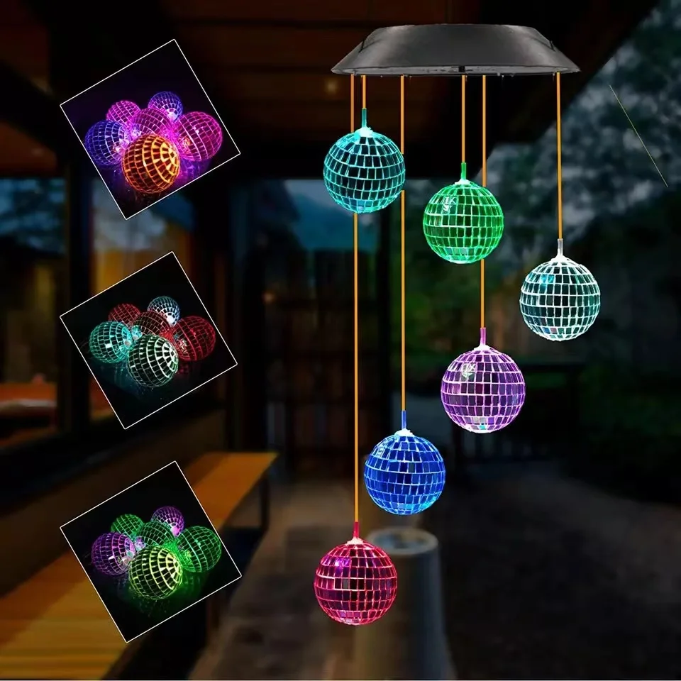 Color-Changing Disco Mirror Ball Lamp Solar Powered Wind Chime Mobile Hanging Light for Garden Landscape Pathway Festival Decor solar garden lights outdoor wind chimes