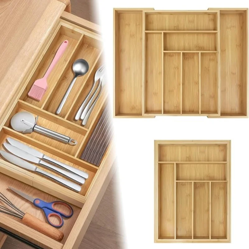 Bamboo cutlery drawer storage piece knife and fork drawer storage piece, cutlery tray 6-8 compartments