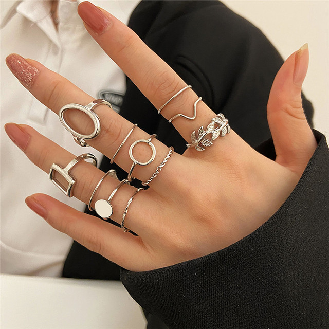 Punk Gothic Butterfly Snake Chain Ring Set for Women Black Dice Vintage Silver Plated Retro Rhinestone Charm Charm Jewelry