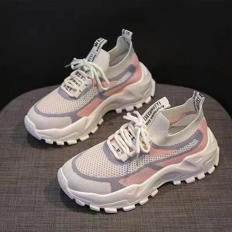 Women Flat Shoes Spring Shoes Children Flying Woven Breathable Casual Women Shoes Student Fashionable Dad Shoes Sports Shoes