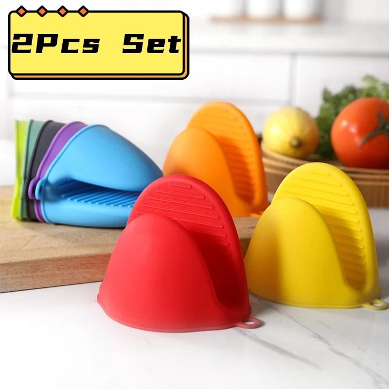 Silicone Oven Gloves 2Pcs Thick Heat Resistant Anti-Scald Pinch Grips Pot Holder Kitchen Accessories