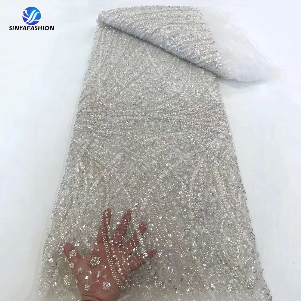

Sinya White Bridal Wedding Lace 2024 French Net Embroidery Tulle African Lace Fabric High Quality Luxury Heavy Beaded Lace